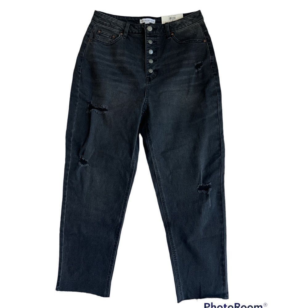 NWT And Now This True Mom Ripped Ultra High Rise Black Button Fly Jeans sz 31
